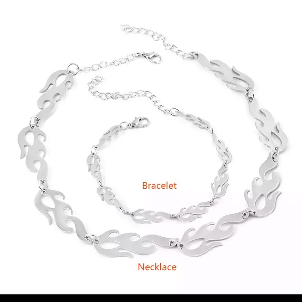 Fire Flame Hot Silver Necklace & Bracelet - Picture 7 of 8